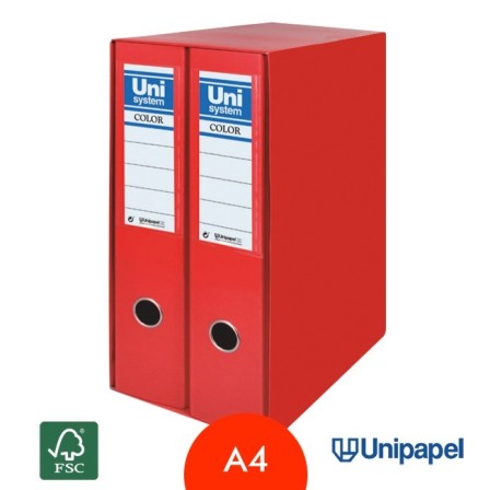 BOXES DOS ARCHIVADORES DE PALANCA UNISYSTEM COLOR ROJO - A4 - COLOR ROJO