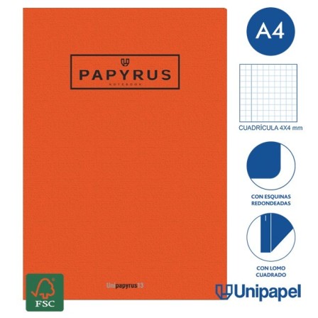LIBRETAS GRAPA TAPA GOFRADA UNIPAPYRUS13 - A4 - 48H - CUADRICULA 4X4 - 90G - COLORES SURTIDOS