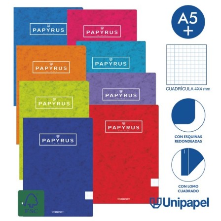 LIBRETAS GRAPA TAPA BLANDA UNIPAPYRUS11 - A5+ - 48H - CUADRÍCULA 4X4 - 90G - COLORES SURTIDOS