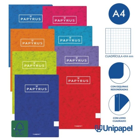 LIBRETAS GRAPA TAPA BLANDA UNIPAPYRUS11 - A4 - 48H - CUADRÍCULA 4X4...