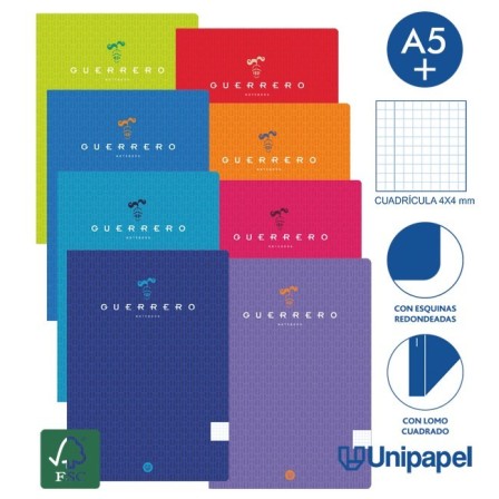 LIBRETAS GRAPA TAPA BLANDA GUERRERO - A5+ - 48H - CUADRÍCULA 4X4 - ...