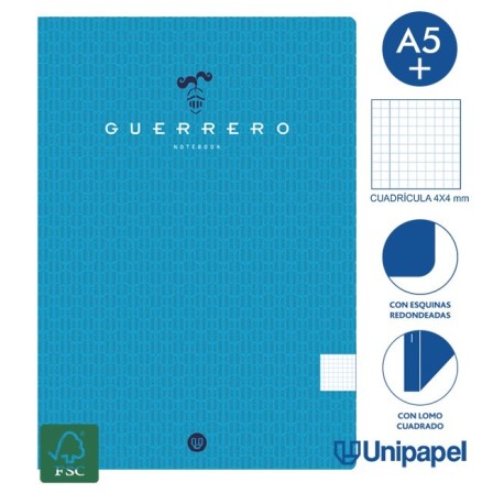 LIBRETAS GRAPA TAPA BLANDA GUERRERO - A5+ - 48H - CUADRÍCULA 4X4 - 90G - COLORES SURTIDOS