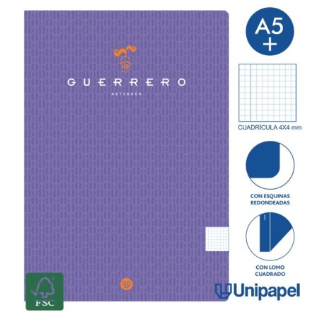 LIBRETAS GRAPA TAPA BLANDA GUERRERO - A5+ - 48H - CUADRÍCULA 4X4 - 90G - COLORES SURTIDOS