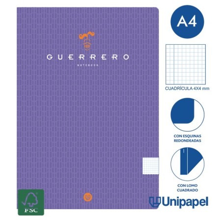 LIBRETAS GRAPA TAPA BLANDA GUERRERO - A4 - 48H - CUADRÍCULA 4X4 - 90G - COLORES SURTIDOS