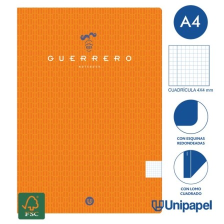 LIBRETAS GRAPA TAPA BLANDA GUERRERO - A4 - 48H - CUADRÍCULA 4X4 - 90G - COLORES SURTIDOS