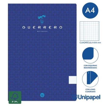 LIBRETAS GRAPA TAPA BLANDA GUERRERO - A4 - 48H - CUADRÍCULA 4X4 - 90G - COLORES SURTIDOS
