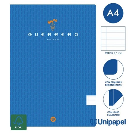 LIBRETAS GRAPA TAPA BLANDA GUERRERO - A4 - 48H - PAUTA 2,5MM - 90G - COLORES SURTIDOS