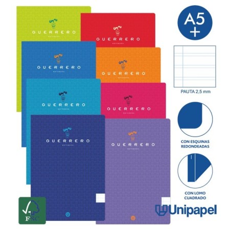 LIBRETAS GRAPA TAPA BLANDA GUERRERO - A5+ - 48H - PAUTA 2,5MM - 90G - COLORES SURTIDOS
