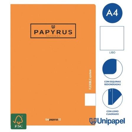 LIBRETAS GRAPA TAPA POLIPROPILENO PAPYRUS - A4 - 48H - LISO - 90G - COLORES SURTIDOS