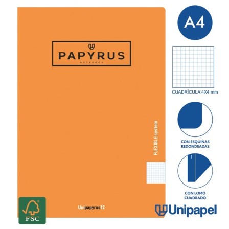 LIBRETAS GRAPA TAPA POLIPROPILENO PAPYRUS - A4 - 48H - CUADRÍCULA 4X4 - 90G - COLORES SURTIDOS