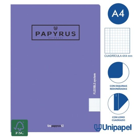LIBRETAS GRAPA TAPA POLIPROPILENO PAPYRUS - A4 - 48H - CUADRÍCULA 4X4 - 90G - COLORES SURTIDOS