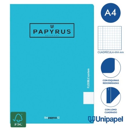 LIBRETAS GRAPA TAPA POLIPROPILENO PAPYRUS - A4 - 48H - CUADRÍCULA 4X4 - 90G - COLORES SURTIDOS