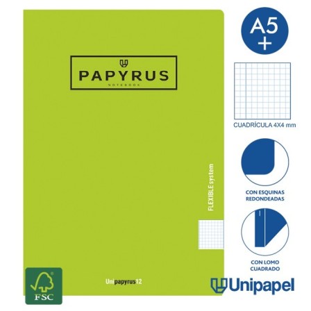 LIBRETAS GRAPA TAPA POLIPROPILENO PAPYRUS - A5+ - 48H - CUADRÍCULA 4X4 - 90G - COLORES SURTIDOS