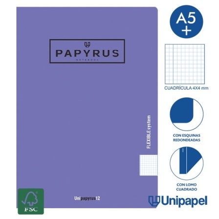 LIBRETAS GRAPA TAPA POLIPROPILENO PAPYRUS - A5+ - 48H - CUADRÍCULA 4X4 - 90G - COLORES SURTIDOS