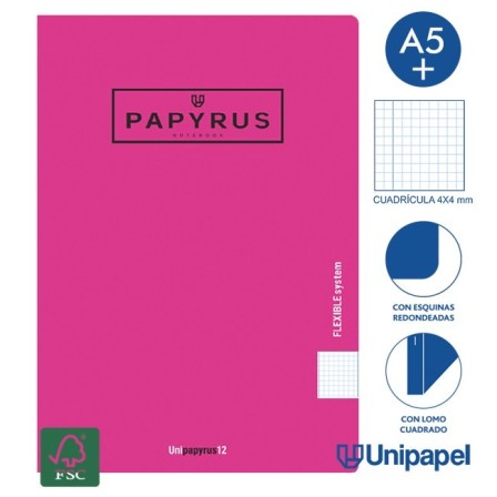 LIBRETAS GRAPA TAPA POLIPROPILENO PAPYRUS - A5+ - 48H - CUADRÍCULA 4X4 - 90G - COLORES SURTIDOS
