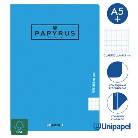 LIBRETAS GRAPA TAPA POLIPROPILENO PAPYRUS - A5+ - 48H - CUADRÍCULA 4X4 - 90G - COLORES SURTIDOS