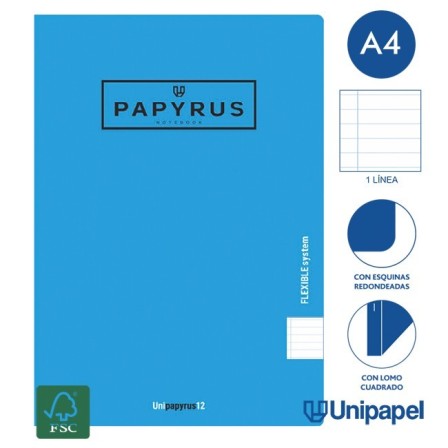 LIBRETAS GRAPA TAPA POLIPROPILENO PAPYRUS - A4 - 48H - 1 LÍNEA - 90G - COLORES SURTIDOS