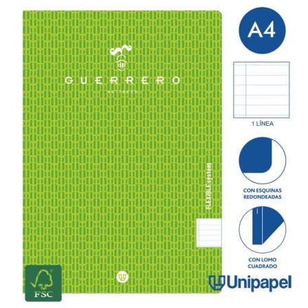 LIBRETAS GRAPA TAPA POLIPROPILENO GUERRERO - A4 - 48H - 1 LÍNEA - 90G - COLORES SURTIDOS