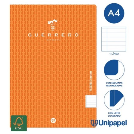 LIBRETAS GRAPA TAPA POLIPROPILENO GUERRERO - A4 - 48H - 1 LÍNEA - 90G - COLORES SURTIDOS