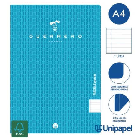 LIBRETAS GRAPA TAPA POLIPROPILENO GUERRERO - A4 - 48H - 1 LÍNEA - 90G - COLORES SURTIDOS