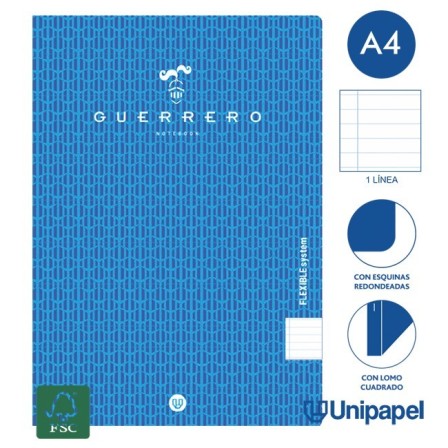 LIBRETAS GRAPA TAPA POLIPROPILENO GUERRERO - A4 - 48H - 1 LÍNEA - 90G - COLORES SURTIDOS