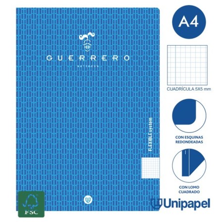LIBRETAS GRAPA TAPA POLIPROPILENO GUERRERO - A4 - 48H - CUADRÍCULA 5X5 - 90G - COLORES SURTIDOS