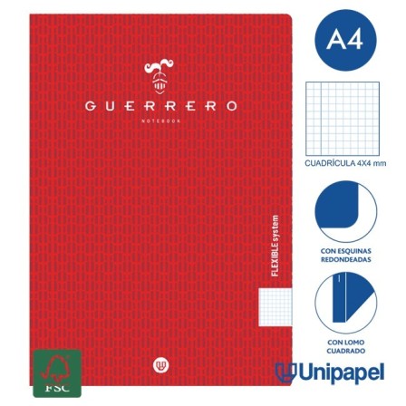 LIBRETAS GRAPA TAPA POLIPROPILENO GUERRERO - A4 - 48H - CUADRÍCULA 4X4 - 90G - COLORES SURTIDOS