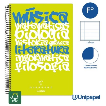 CUADERNO ESPIRAL TAPA POLIPROPILENO GUERRERO 08 - UNICLASE - FOLIO ...