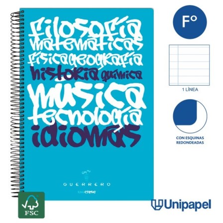 CUADERNO ESPIRAL TAPA POLIPROPILENO GUERRERO 08 - UNICLASE - FOLIO ...