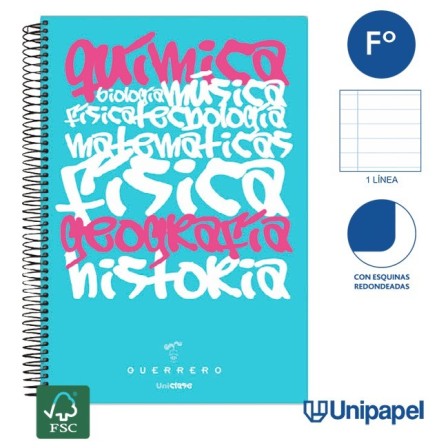 CUADERNO ESPIRAL TAPA POLIPROPILENO GUERRERO 08 - UNICLASE - FOLIO ...