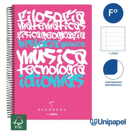 CUADERNO ESPIRAL TAPA POLIPROPILENO GUERRERO 08 - UNICLASE - FOLIO ...