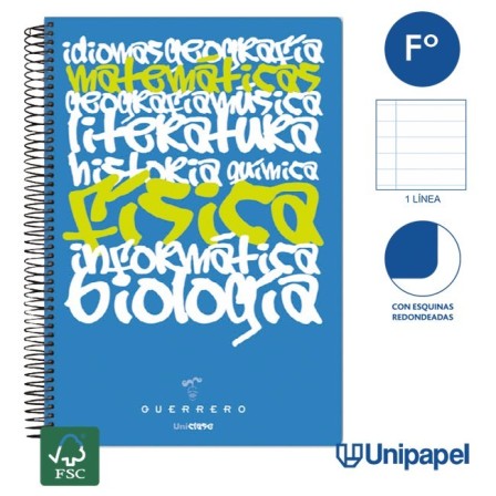 CUADERNO ESPIRAL TAPA POLIPROPILENO GUERRERO 08 - UNICLASE - FOLIO ...