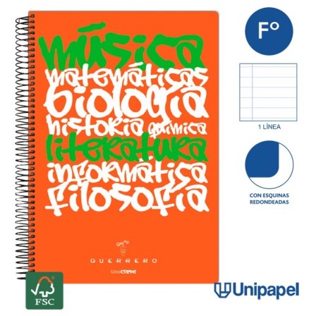 CUADERNO ESPIRAL TAPA POLIPROPILENO GUERRERO 08 - UNICLASE - FOLIO ...