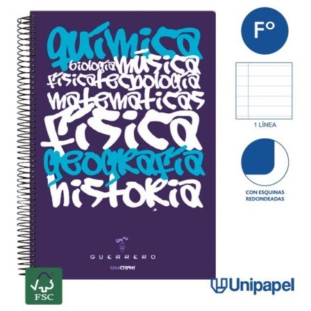 CUADERNO ESPIRAL TAPA POLIPROPILENO GUERRERO 08 - UNICLASE - FOLIO ...