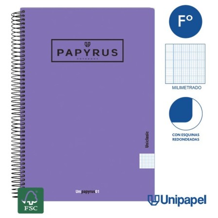 CUADERNO ESPIRAL  TAPA  BLANDA   PAPYRUS01-UNICLASIC - FOLIO - 80H - MILIMETRADO - 90G - COLORES SURTIDOS