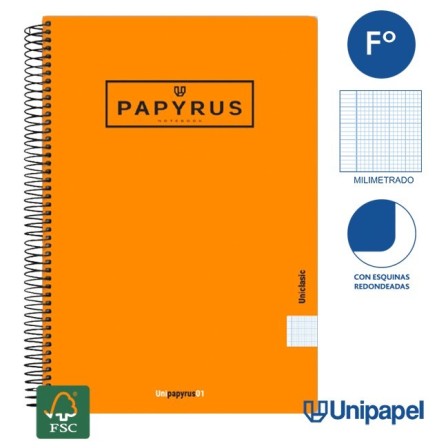 CUADERNO ESPIRAL  TAPA  BLANDA   PAPYRUS01-UNICLASIC - FOLIO - 80H - MILIMETRADO - 90G - COLORES SURTIDOS