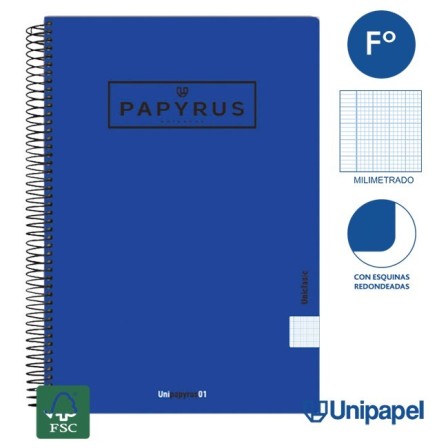 CUADERNO ESPIRAL  TAPA  BLANDA   PAPYRUS01-UNICLASIC - FOLIO - 80H - MILIMETRADO - 90G - COLORES SURTIDOS