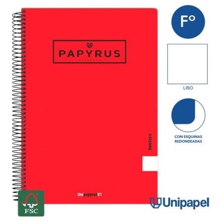 CUADERNO ESPIRAL  TAPA  BLANDA   PAPYRUS01-UNICLASIC - FOLIO - 80H - LISO - 90G - COLORES SURTIDOS
