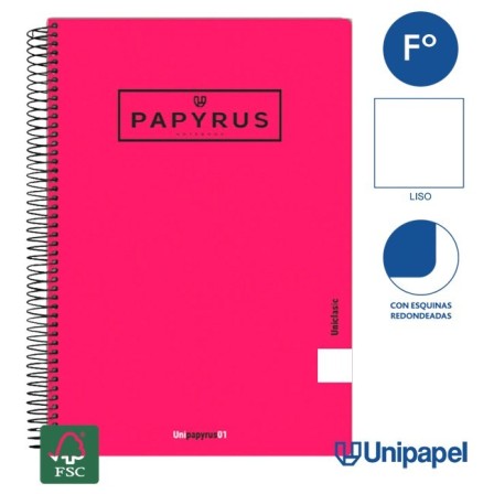 CUADERNO ESPIRAL  TAPA  BLANDA   PAPYRUS01-UNICLASIC - FOLIO - 80H - LISO - 90G - COLORES SURTIDOS
