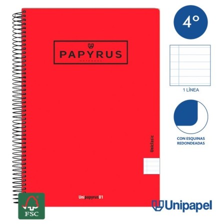 CUADERNO ESPIRAL  TAPA  BLANDA   PAPYRUS01-UNICLASIC - CUARTO - 80H - 1 LINEA - 90G - COLORES SURTIDOS