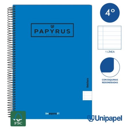 CUADERNO ESPIRAL  TAPA  BLANDA   PAPYRUS01-UNICLASIC - CUARTO - 80H - 1 LINEA - 90G - COLORES SURTIDOS