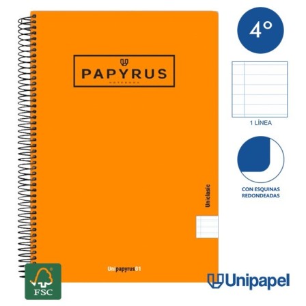 CUADERNO ESPIRAL  TAPA  BLANDA   PAPYRUS01-UNICLASIC - CUARTO - 80H - 1 LINEA - 90G - COLORES SURTIDOS