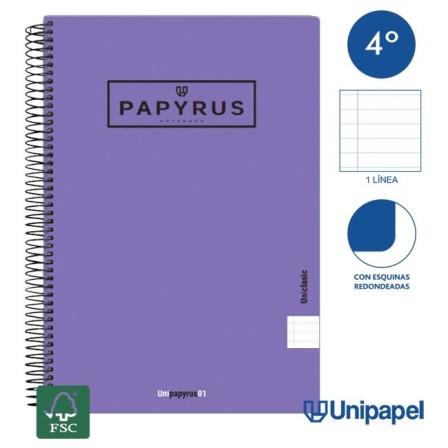 CUADERNO ESPIRAL  TAPA  BLANDA   PAPYRUS01-UNICLASIC - CUARTO - 80H - 1 LINEA - 90G - COLORES SURTIDOS