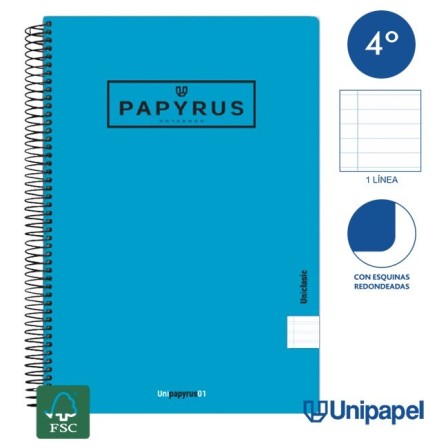 CUADERNO ESPIRAL  TAPA  BLANDA   PAPYRUS01-UNICLASIC - CUARTO - 80H - 1 LINEA - 90G - COLORES SURTIDOS