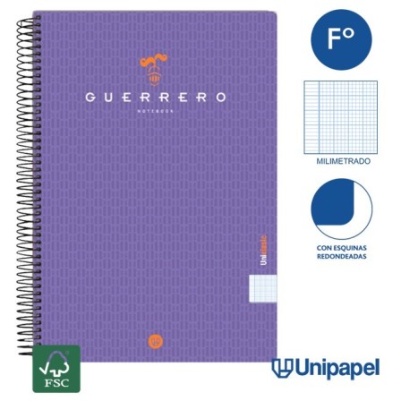 CUADERNO ESPIRAL  TAPA  BLANDA  GUERRERO01-UNICLASIC - FOLIO - 80H - MILIMETRADO - 90G - COLORES SURTIDOS