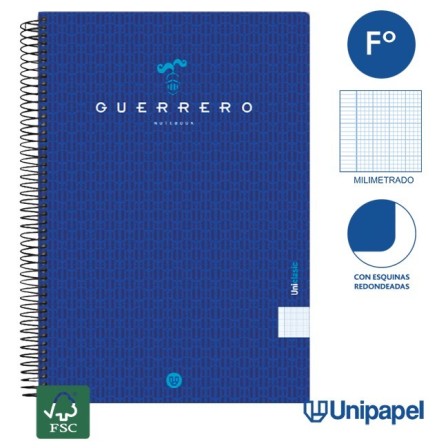 CUADERNO ESPIRAL  TAPA  BLANDA  GUERRERO01-UNICLASIC - FOLIO - 80H - MILIMETRADO - 90G - COLORES SURTIDOS