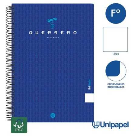 CUADERNO ESPIRAL  TAPA  BLANDA  GUERRERO01-UNICLASIC - FOLIO - 80H - LISO - 90G - COLORES SURTIDOS