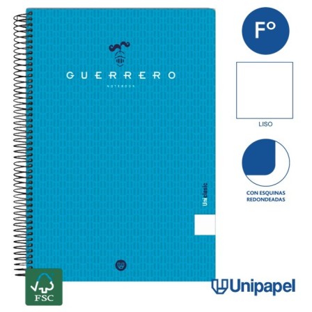 CUADERNO ESPIRAL  TAPA  BLANDA  GUERRERO01-UNICLASIC - FOLIO - 80H - LISO - 90G - COLORES SURTIDOS