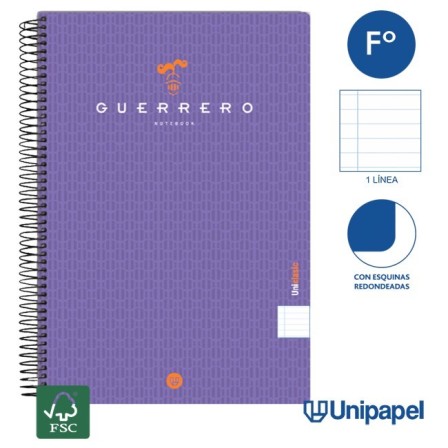 CUADERNO ESPIRAL  TAPA  BLANDA  GUERRERO01-UNICLASIC - FOLIO - 80H - 1 LINEA - 90G - COLORES SURTIDOS
