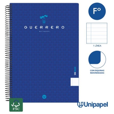 CUADERNO ESPIRAL  TAPA  BLANDA  GUERRERO01-UNICLASIC - FOLIO - 80H - 1 LINEA - 90G - COLORES SURTIDOS
